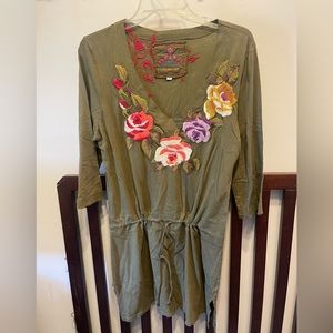 Johnny Was Olive Green Tunic with tie